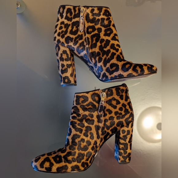 SAM EDELMAN "CAMBELL" Cheetah Leopard Print Calf Fur Ankle Boots SZ 8 - Picture 2 of 8